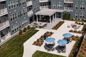 Aerial view of patio and bbq area